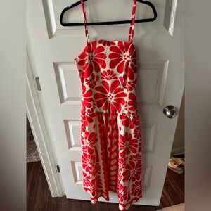 Floral Red and White Dress